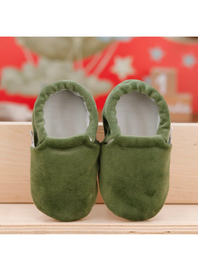 Velvet Baby Booties, Non-Slip Sole, Nursery Shoe Booties, Green