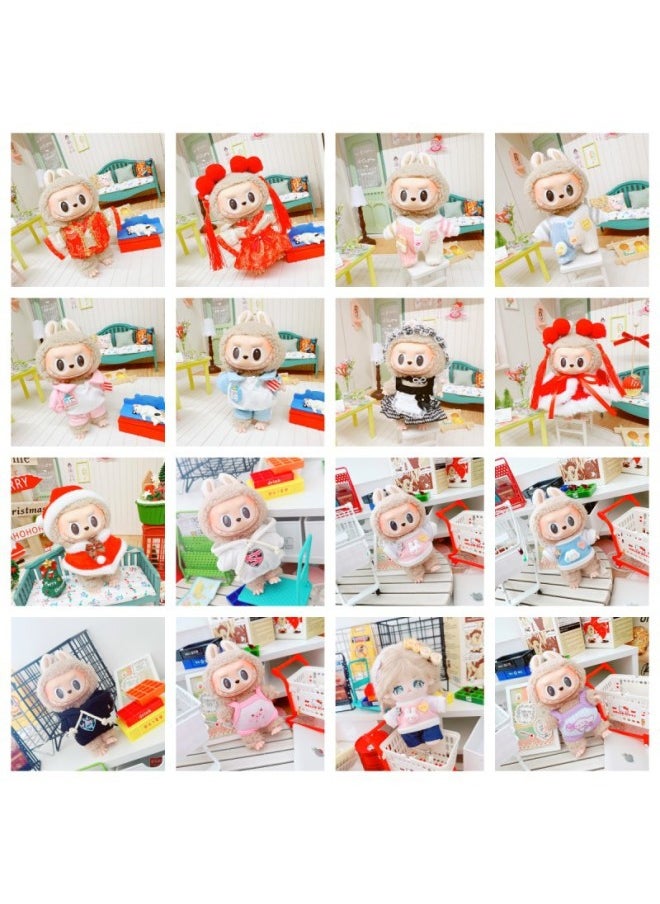17cm Macaron Enamel Face Doll Clothes Doll Dress Up Replacement Outfits Fabric Clothes-Specifications:10cm-Color:Greedy Castle Bag Bedding 10cm