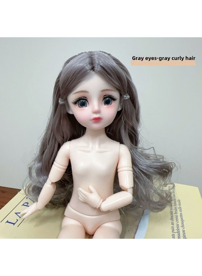 6 Minutes 30cm Body Naked Doll 3D Real Eye BJD General Muscle 20 Joint Change Makeup Doll Girl Toy-Color:[Purple Eyes] Purple Bangs Straight Hair-Height:Head Body Shoes [Ordinary Edition]]