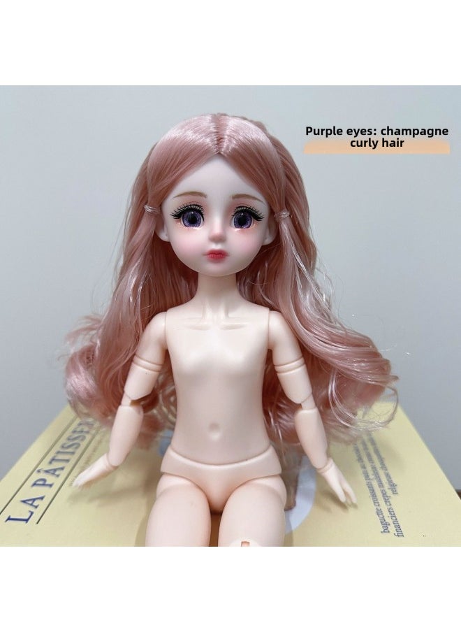 6 Minutes 30cm Body Naked Doll 3D Real Eye BJD General Muscle 20 Joint Change Makeup Doll Girl Toy-Color:[Purple Eyes] Purple Bangs Straight Hair-Height:Head Body Shoes [Ordinary Edition]]