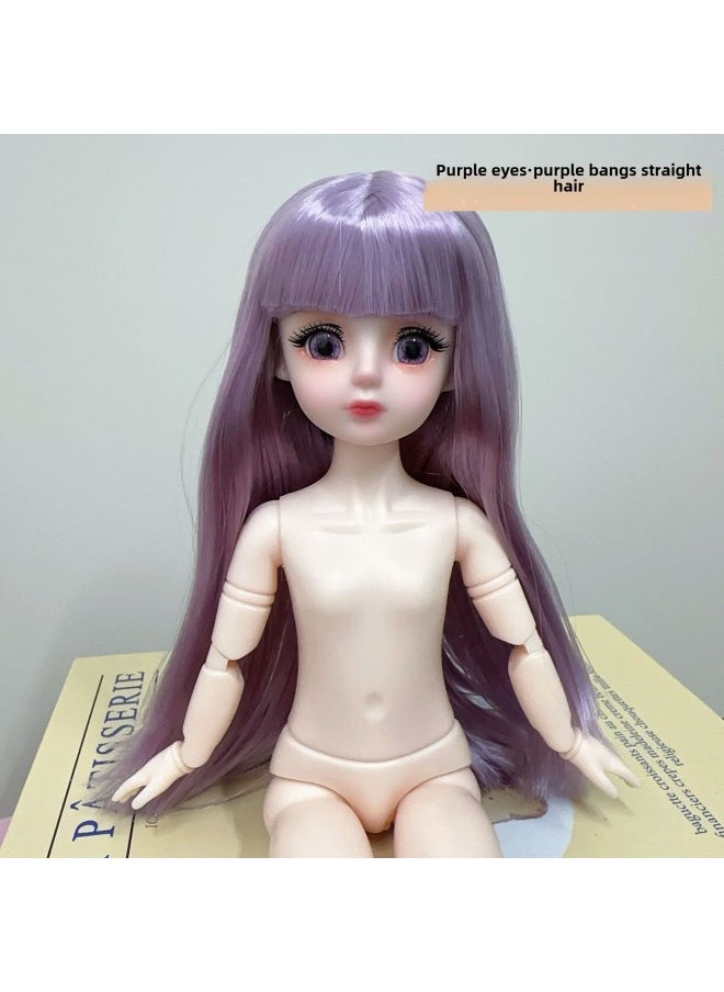 6 Minutes 30cm Body Naked Doll 3D Real Eye BJD General Muscle 20 Joint Change Makeup Doll Girl Toy-Color:[Purple Eyes] Purple Bangs Straight Hair-Height:Head Body Shoes [Ordinary Edition]]
