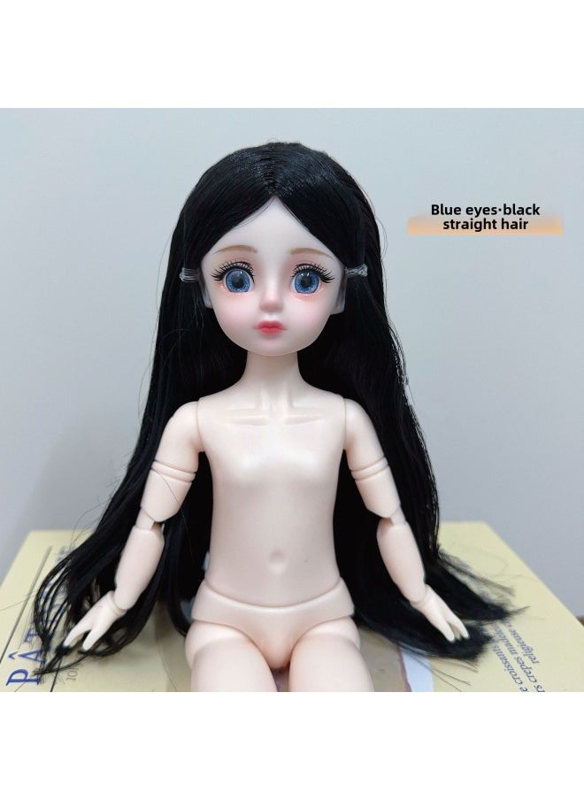 6 Minutes 30cm Body Naked Doll 3D Real Eye BJD General Muscle 20 Joint Change Makeup Doll Girl Toy-Color:[Purple Eyes] Purple Bangs Straight Hair-Height:Head Body Shoes [Ordinary Edition]]