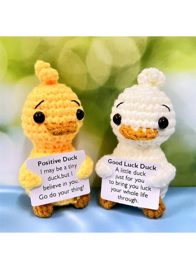 Hand-crocheted Positive Energy Yellow Duck Doll Funny Expression Bag Cute Animal Ornaments-Color:Rainbow Hat Potatoes