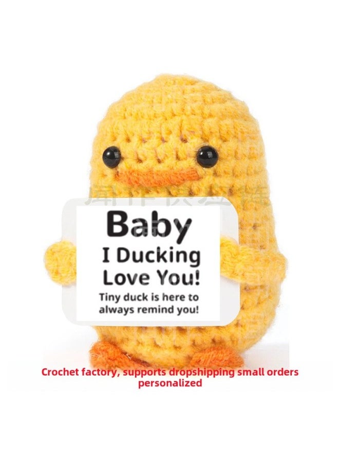 Hand-crocheted Positive Energy Yellow Duck Doll Funny Expression Bag Cute Animal Ornaments-Color:Rainbow Hat Potatoes