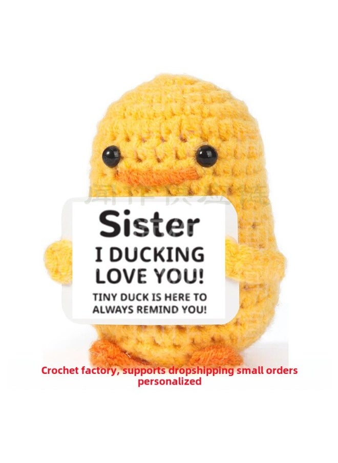 Hand-crocheted Positive Energy Yellow Duck Doll Funny Expression Bag Cute Animal Ornaments-Color:Rainbow Hat Potatoes