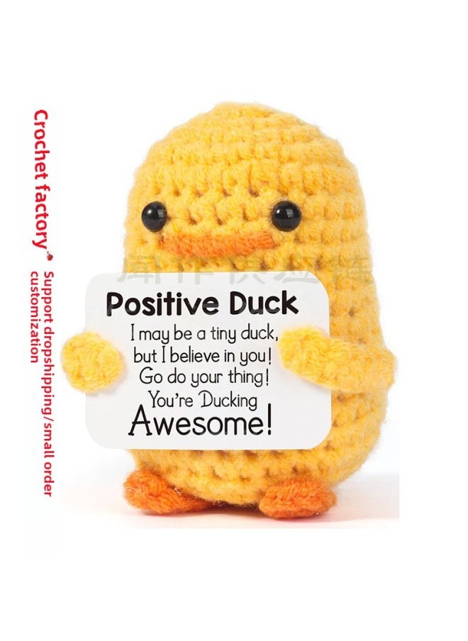 Hand-crocheted Positive Energy Yellow Duck Doll Funny Expression Bag Cute Animal Ornaments-Color:Rainbow Hat Potatoes
