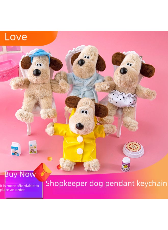 Cute Dog Doll Clothes Plush Toy Keychain Car Interior Decoration Backpack Pendant Master Dog Gift-Color:15cm Pink Sweater + Jeans Puppy Keychain-Height:15cm
