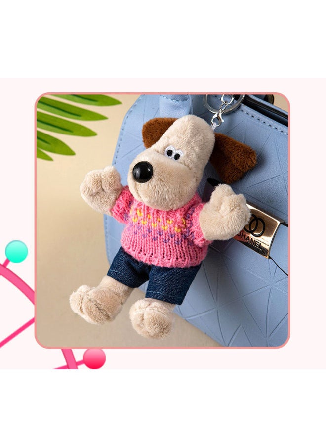 Cute Dog Doll Clothes Plush Toy Keychain Car Interior Decoration Backpack Pendant Master Dog Gift-Color:15cm Pink Sweater + Jeans Puppy Keychain-Height:15cm