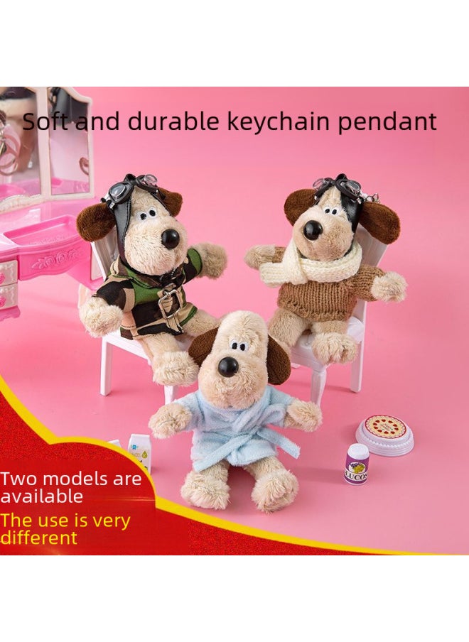 Cute Dog Doll Clothes Plush Toy Keychain Car Interior Decoration Backpack Pendant Master Dog Gift-Color:15cm Pink Sweater + Jeans Puppy Keychain-Height:15cm