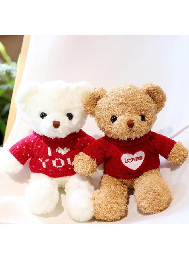 Cute Teddy Bear Plush Toy Bear Doll Hug Bear Doll Children Bear Birthday Gift-Color:White Bear Blessing Sweater-Height:30cm