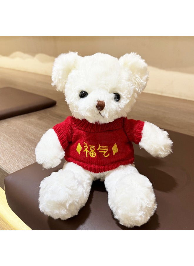 Cute Teddy Bear Plush Toy Bear Doll Hug Bear Doll Children Bear Birthday Gift-Color:White Bear Blessing Sweater-Height:30cm