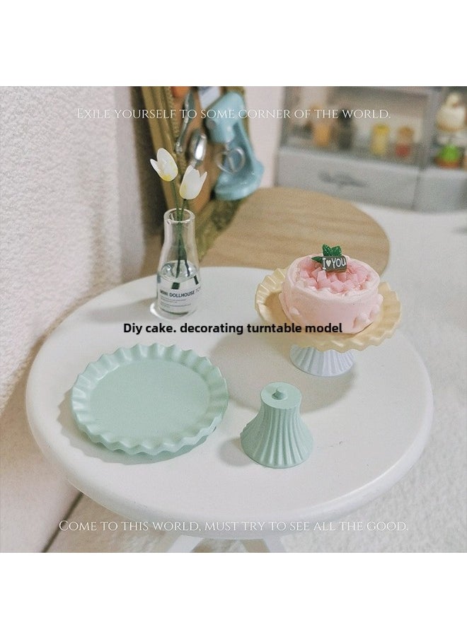 Doll House Accessories Miniature Mini Turntable Rotatable Cake Decorating Turntable Ornaments Toy Model D569-Color:E-matte Black Plate-Height:[light And Elegant Yellow Base]