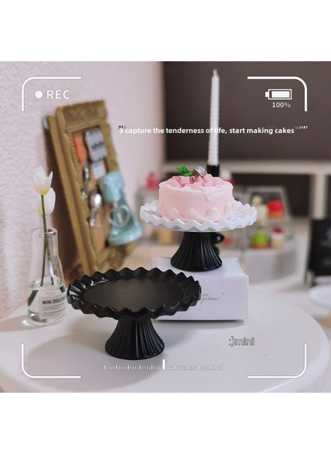 Doll House Accessories Miniature Mini Turntable Rotatable Cake Decorating Turntable Ornaments Toy Model D569-Color:E-matte Black Plate-Height:[light And Elegant Yellow Base]