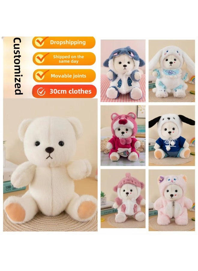 Joint Bear Doll Lena Bear 30cm Doll Clothes Plush Toy Doll 30cm Clothes Girl Gift-Color:Doodle Cat Suit ]-Height:30cm ]