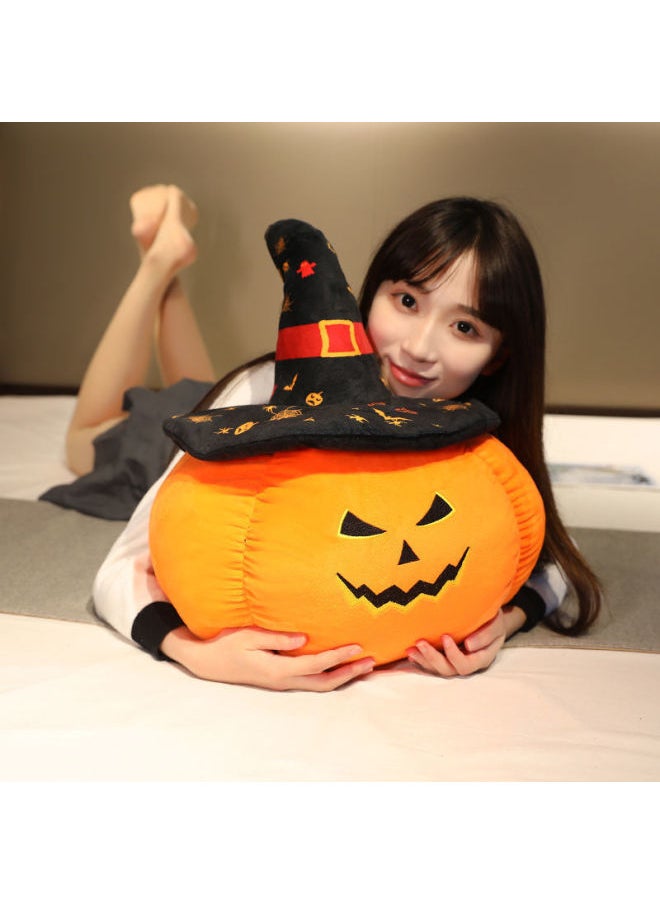 Halloween Funny Pumpkin Pillow Creative Hair Pad Festival Scene Props Doll Gift-Color:Green Leaf Q-elastic Pumpkin-Height:50cm