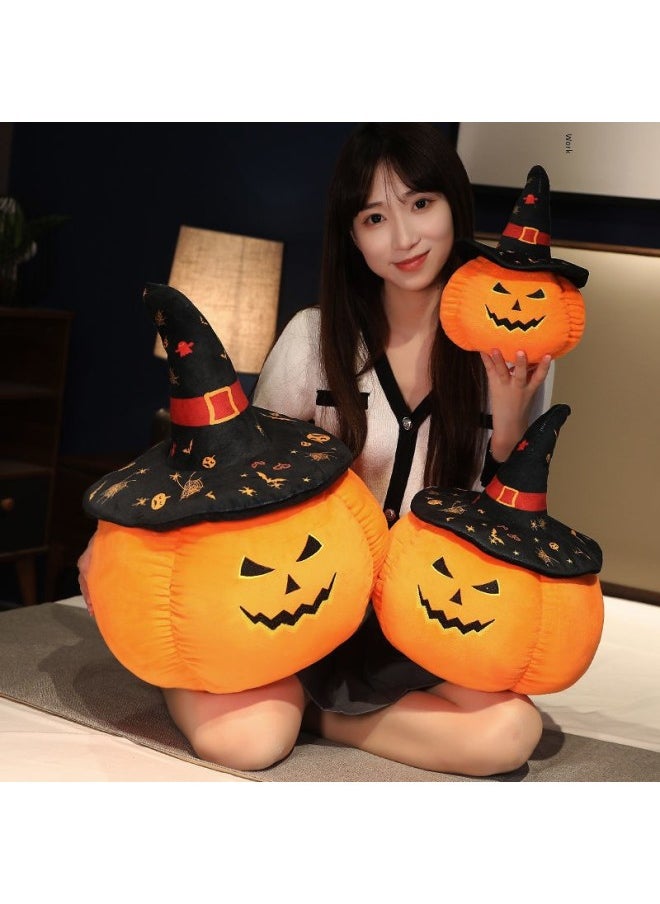 Halloween Funny Pumpkin Pillow Creative Hair Pad Festival Scene Props Doll Gift-Color:Green Leaf Q-elastic Pumpkin-Height:50cm