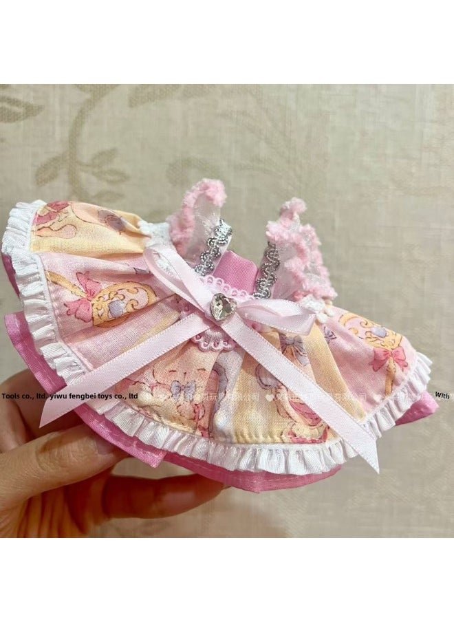 15CM Shirley May Handdog Rab Cloth Skirt Lace Skirt Plush Doll Accessories [Clothes Only]]-Color:Red And White Plaid Lace Suspender Skirt-Height:Suitable For 13cm Dolls