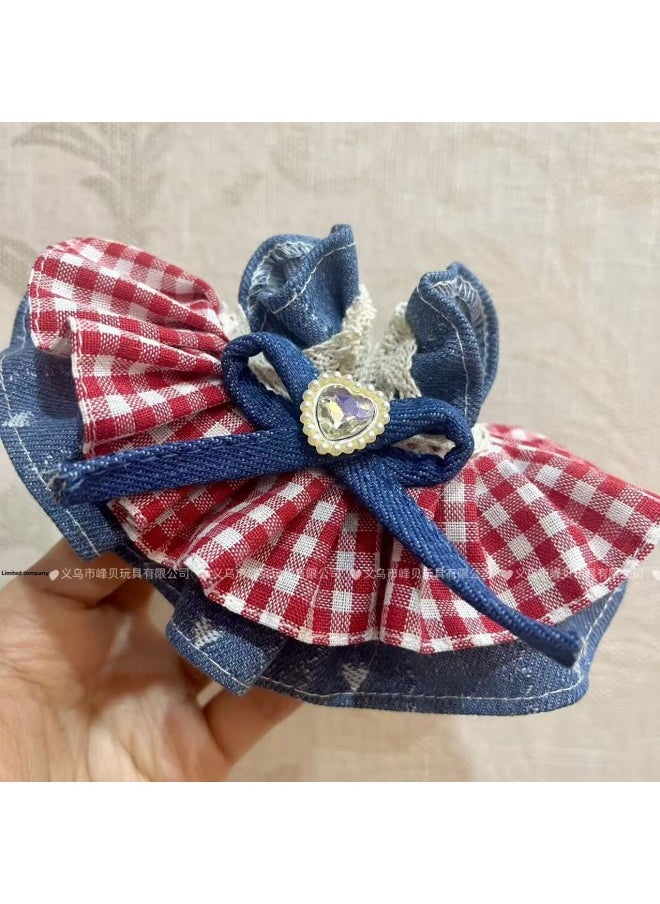 15CM Shirley May Handdog Rab Cloth Skirt Lace Skirt Plush Doll Accessories [Clothes Only]]-Color:Red And White Plaid Lace Suspender Skirt-Height:Suitable For 13cm Dolls
