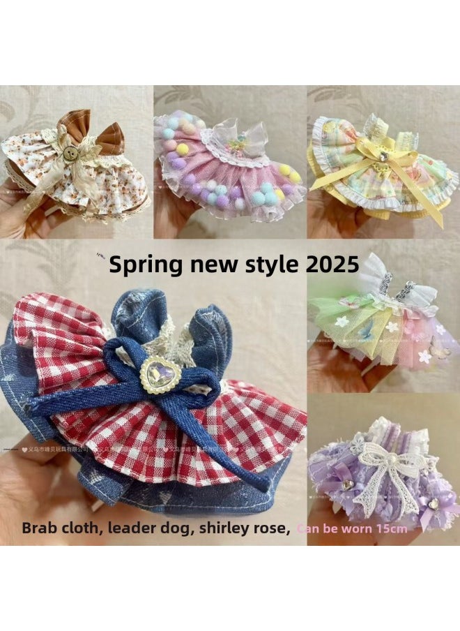 15CM Shirley May Handdog Rab Cloth Skirt Lace Skirt Plush Doll Accessories [Clothes Only]]-Color:Red And White Plaid Lace Suspender Skirt-Height:Suitable For 13cm Dolls
