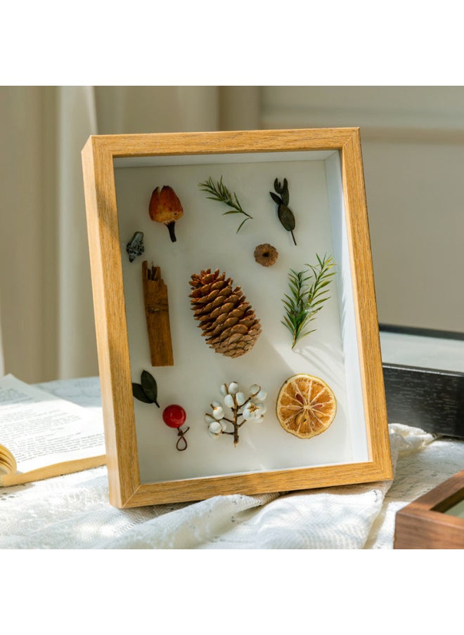 Three-dimensional Hollow Frame Framed 3cm5cm Dried Flower Gift Specimen Diy Photo Frame Display Frame 8 Inch 10 Inch A4-Colour:7inch Table Setting [can Hold 12.7* 17.8cm] - Wood Color Hollow 5cm + Free Bottom Cardboard