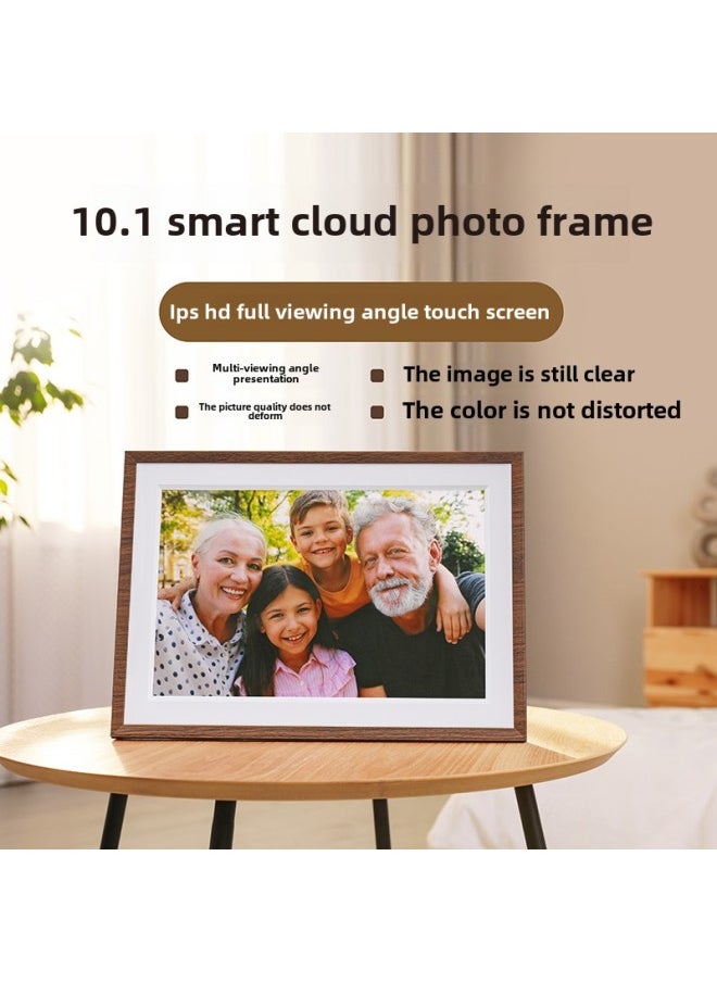 32G HD Digital Photo Frame 10.1 Inch Touch Screen Mobile Phone Remote Wireless Transmission Electronic Photo Album Gift-Color:Solid Wood Brown
