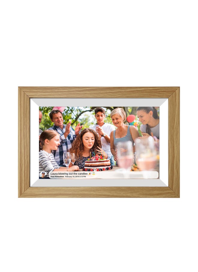 32G HD Digital Photo Frame 10.1 Inch Touch Screen Mobile Phone Remote Wireless Transmission Electronic Photo Album Gift-Color:Solid Wood Brown
