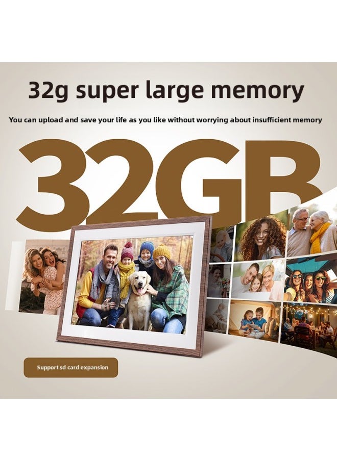 32G HD Digital Photo Frame 10.1 Inch Touch Screen Mobile Phone Remote Wireless Transmission Electronic Photo Album Gift-Color:Solid Wood Brown