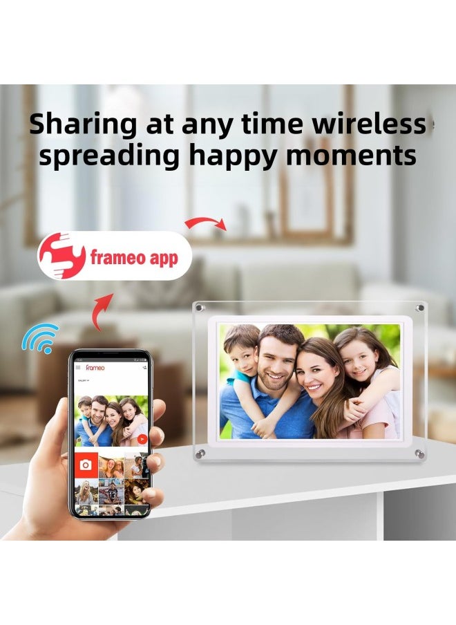 Acrylic Digital Photo Frame 10.1 Inch Picture Video Player WiFi HD Touch Screen Electronic Photo Album-Color:10.1inch Acrylic Cloud Photo Frame Us Standard