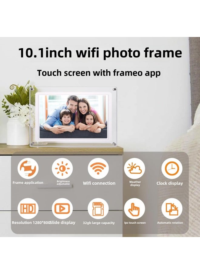 Acrylic Digital Photo Frame 10.1 Inch Picture Video Player WiFi HD Touch Screen Electronic Photo Album-Color:10.1inch Acrylic Cloud Photo Frame Us Standard