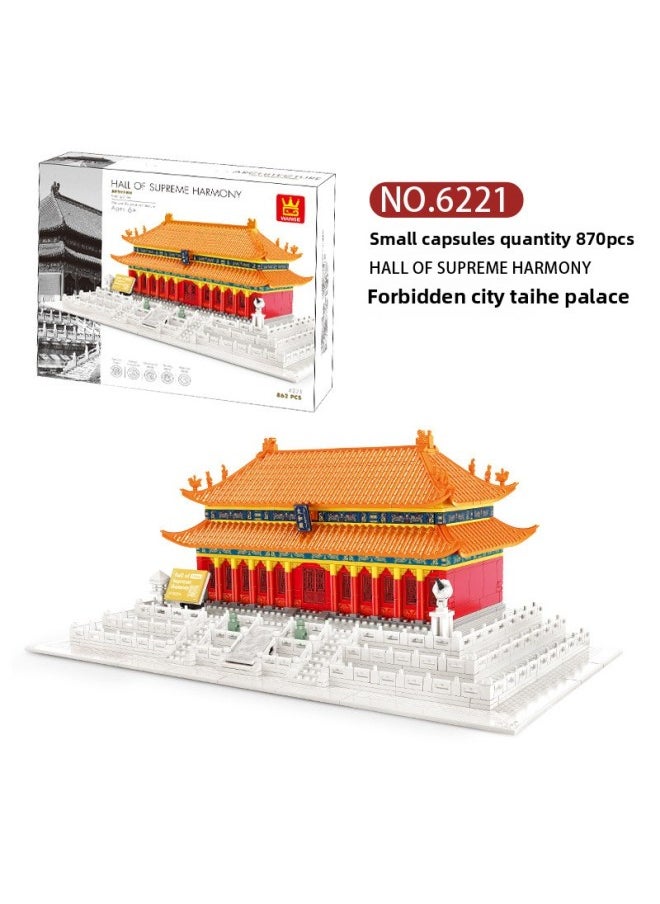 Wange 5218 Toy Supply Building Blocks Castle Building Blocks Model Splicing Building Blocks Small Particles-Color:Wange 6221: 862PCs Of Supreme Harmony Hall In The Forbidden City