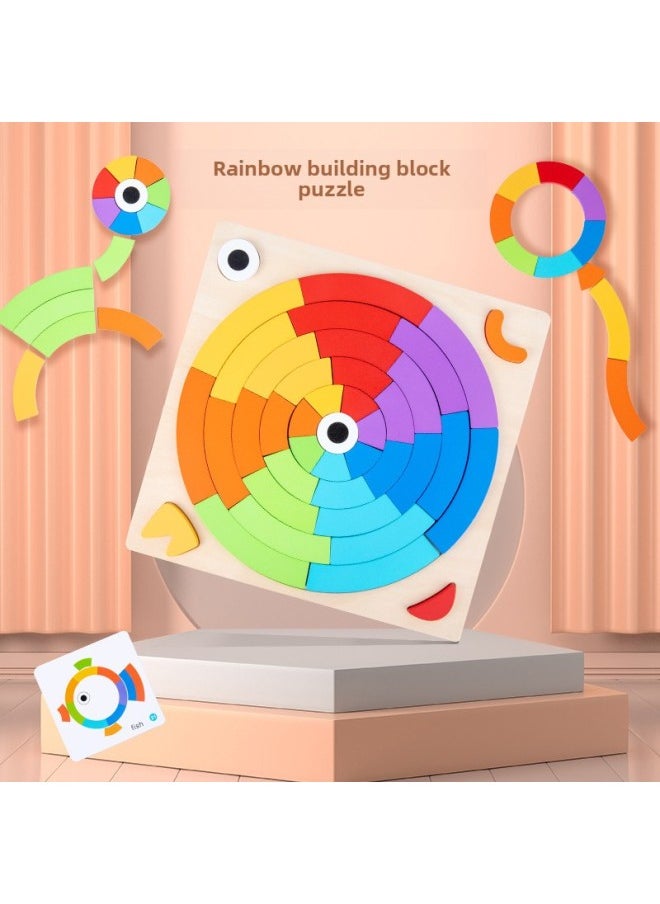 Ce Cpc Wooden Rainbow Shape Puzzle Toy-Color:-Rainbow Building Blocks