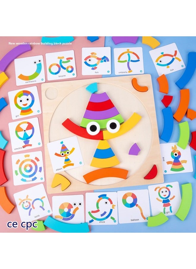 Ce Cpc Wooden Rainbow Shape Puzzle Toy-Color:-Rainbow Building Blocks