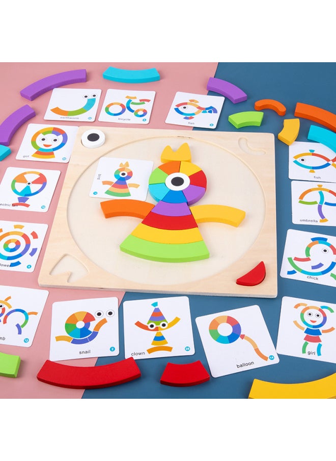 Ce Cpc Wooden Rainbow Shape Puzzle Toy-Color:-Rainbow Building Blocks