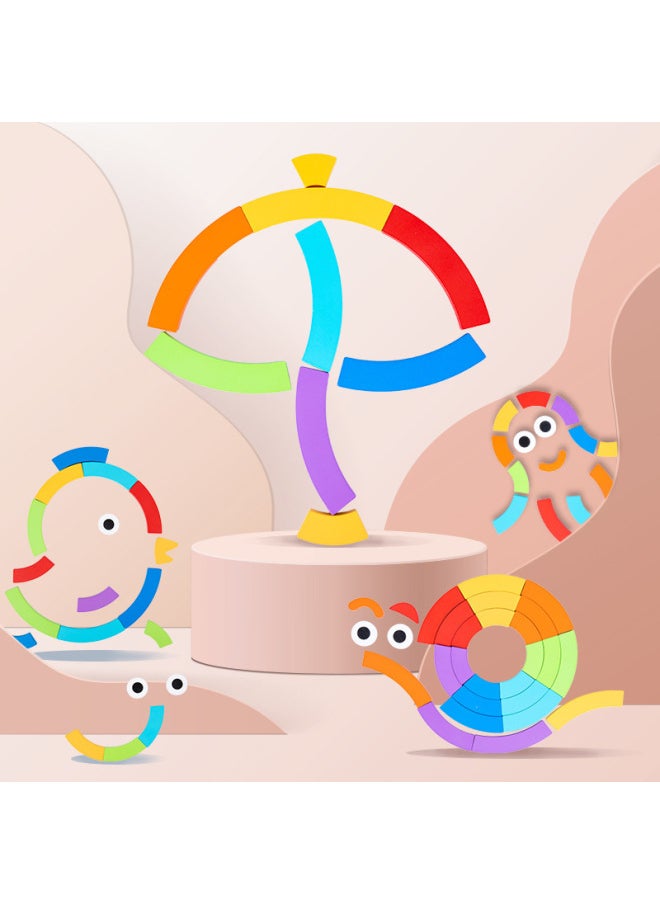 Ce Cpc Wooden Rainbow Shape Puzzle Toy-Color:-Rainbow Building Blocks