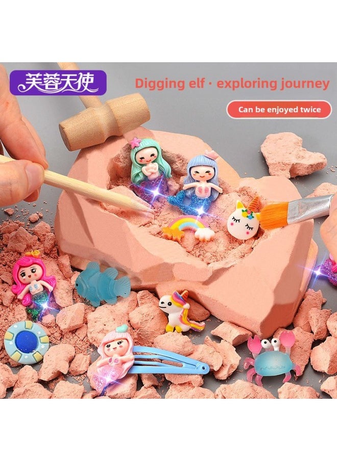 Archaeological Mining Toys Mermaid Elf Boys And Girls Digging Ore Blind Box Dinosaur Fossil Children Treasure Hunting Ore-Color:Marine Life Boxed Tool Set 3 Pieces Companion Set 5 Pieces