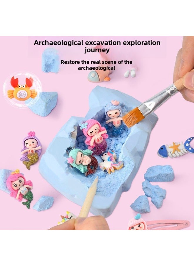 Archaeological Mining Toys Mermaid Elf Boys And Girls Digging Ore Blind Box Dinosaur Fossil Children Treasure Hunting Ore-Color:Marine Life Boxed Tool Set 3 Pieces Companion Set 5 Pieces