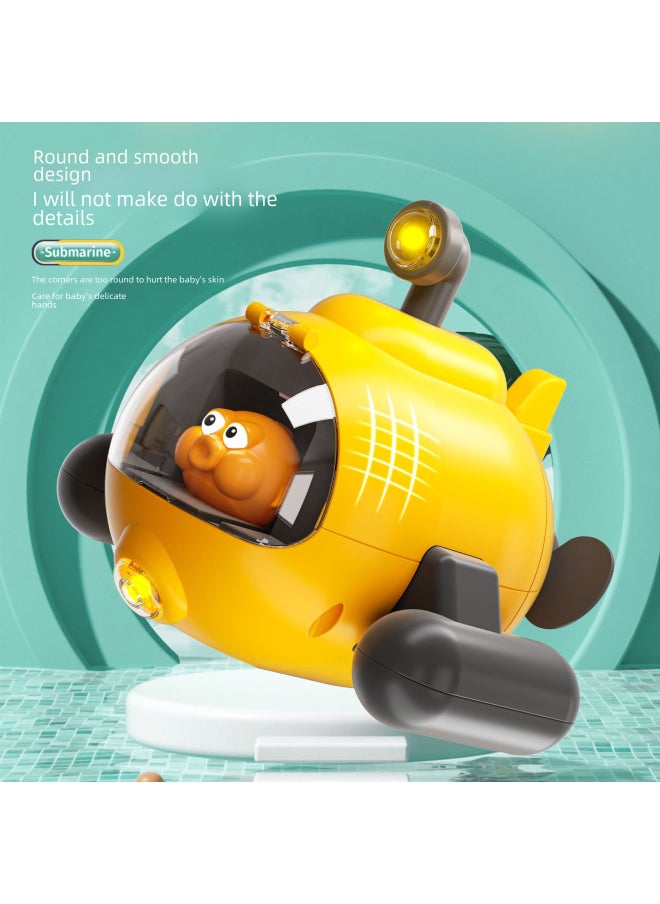 Water Play Toy Luminous Cute Pet Ejection Submarine Baby Baby Children Bathroom Bath Toy Chain Toy Boat-Color:English Yellow