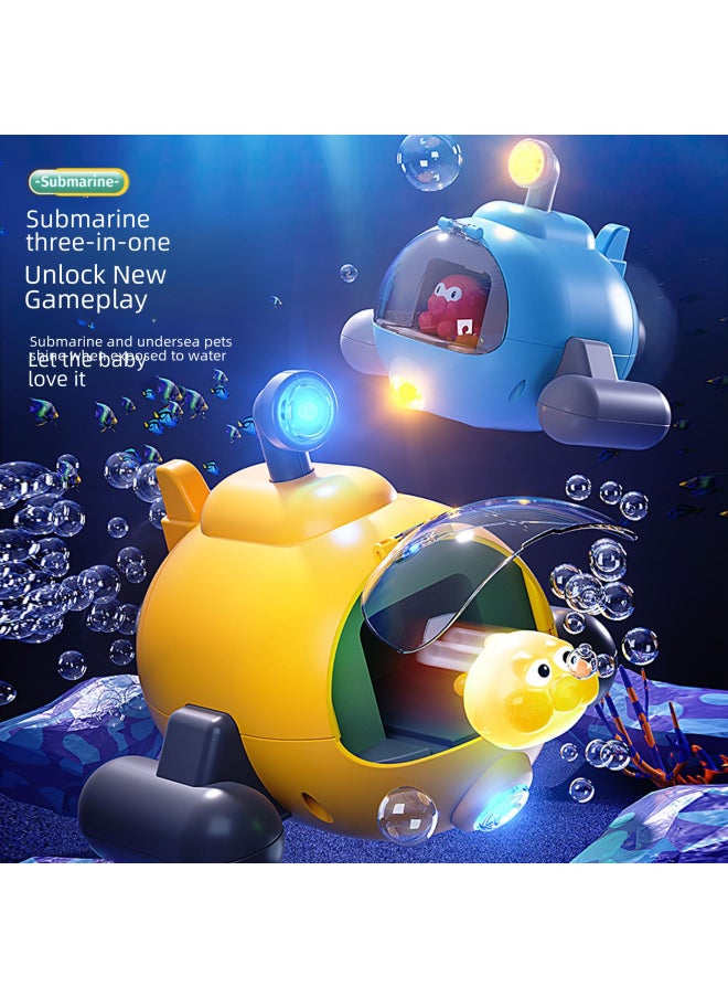 Water Play Toy Luminous Cute Pet Ejection Submarine Baby Baby Children Bathroom Bath Toy Chain Toy Boat-Color:English Yellow