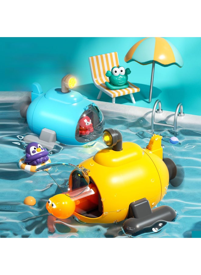 Water Play Toy Luminous Cute Pet Ejection Submarine Baby Baby Children Bathroom Bath Toy Chain Toy Boat-Color:English Yellow