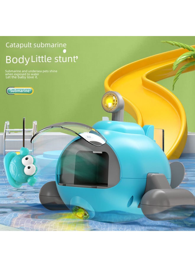 Water Play Toy Luminous Cute Pet Ejection Submarine Baby Baby Children Bathroom Bath Toy Chain Toy Boat-Color:English Yellow