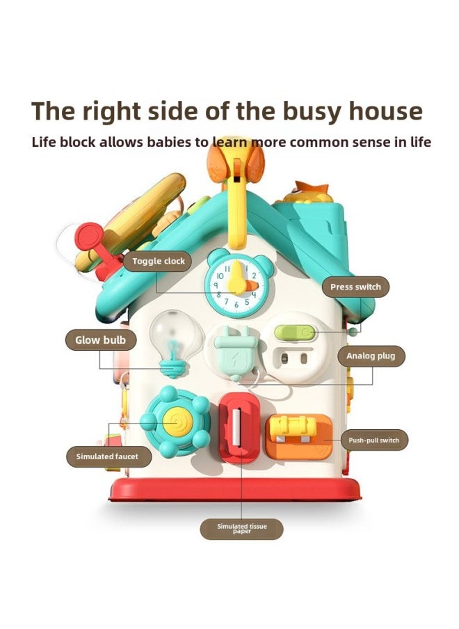 Children's Busy Polyhedron Hexahedral House Early Education Educational Assembled Enlightenment Shape Cognition Multifunctional Game Box Toy-Color:514 Puzzle Busy Book [battery Version]