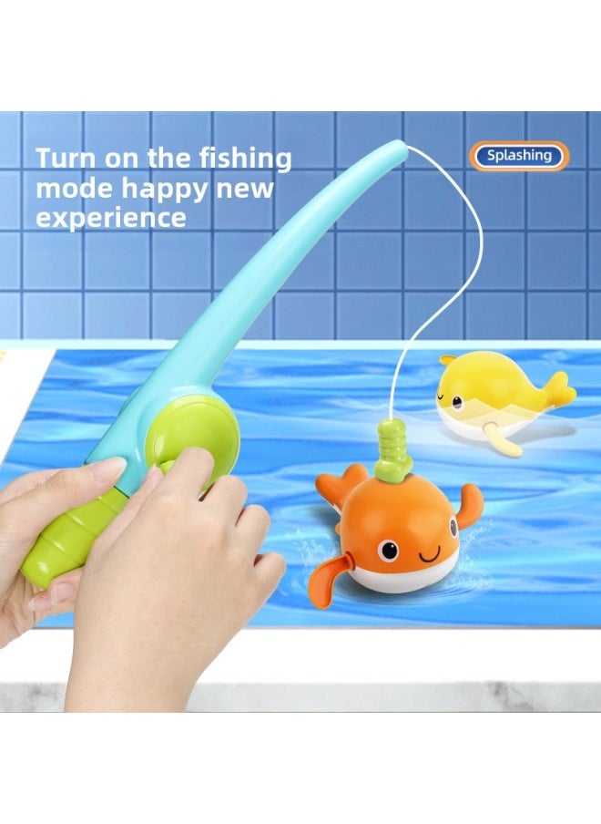 Baby Clockwork Whale Chain Swimming Crab Bathroom Magnetic Fishing Fish Set Children Bathing Toy-Color:8028-1(4-piece Set B): Fishing Rod +2 Crabs + Fishing