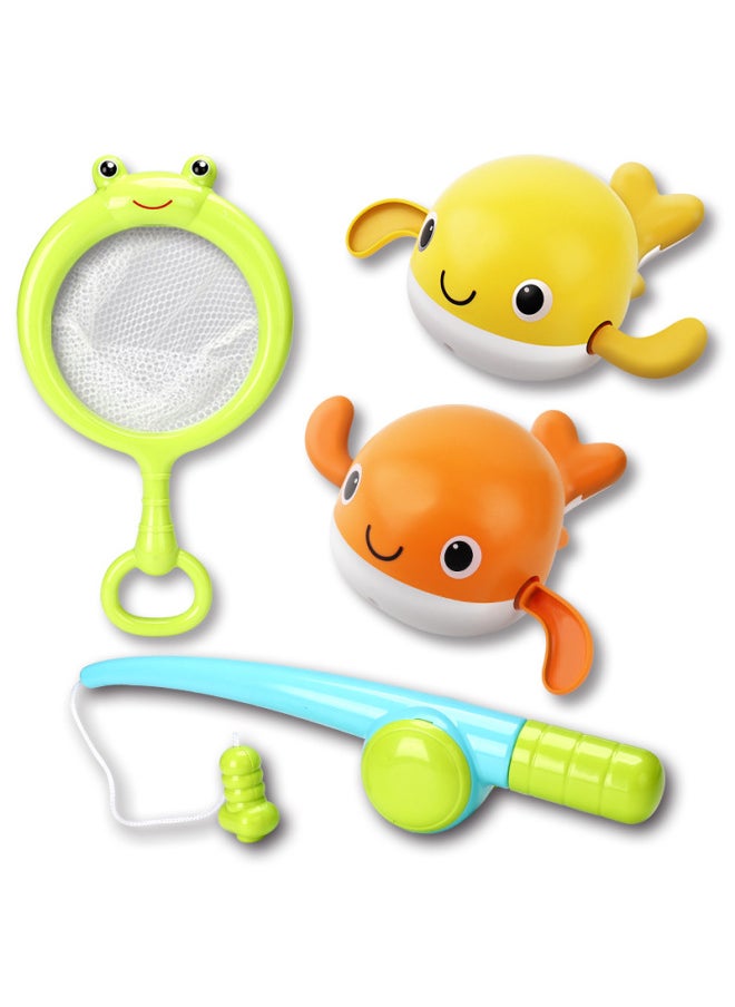 Baby Clockwork Whale Chain Swimming Crab Bathroom Magnetic Fishing Fish Set Children Bathing Toy-Color:8028-1(4-piece Set B): Fishing Rod +2 Crabs + Fishing