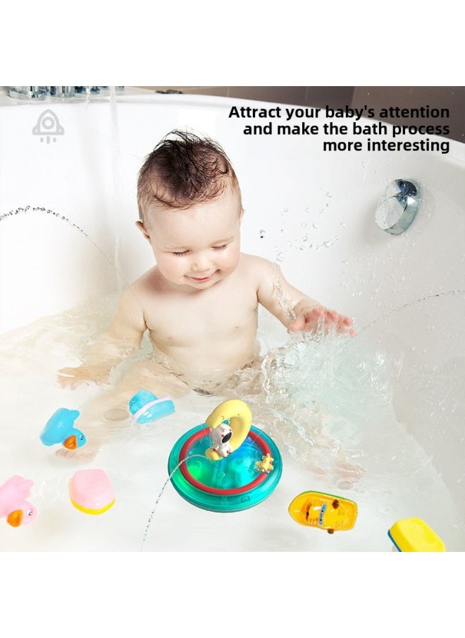 Children's Bathroom Amphibious Bath Toy Moon Astronaut Water Spray Ball Universal Light Music-Color:Space Water Spray Ball/8366-54a Battery Version-english Color Box