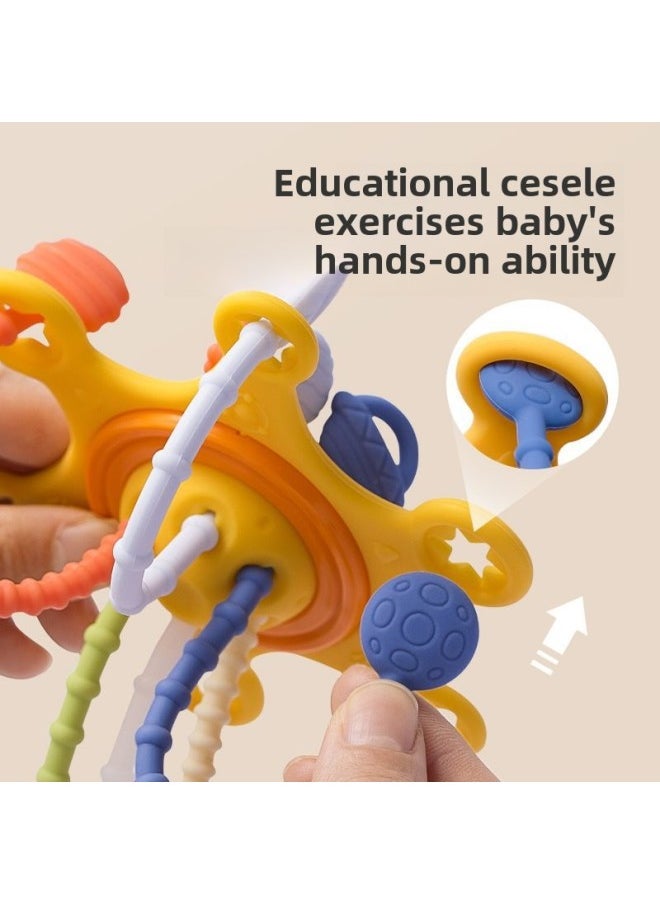 Hand-caught Ball Gnawing Teeth Infant Toy Rubber Plug Early Education DIY Finger Pumping Music Can Be Newborn Plug-Color:Drawing Music + Telephone Story Machine