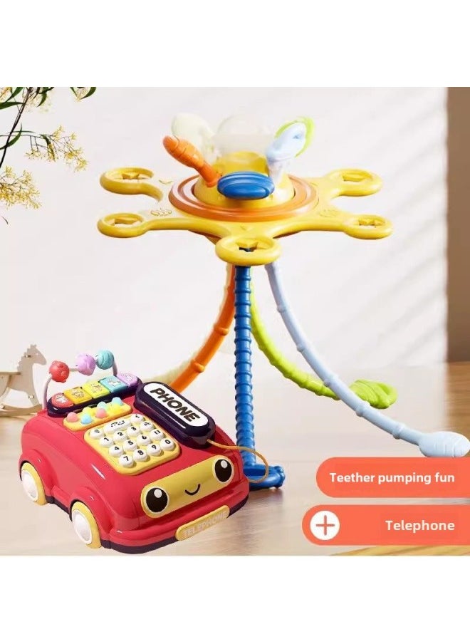 Hand-caught Ball Gnawing Teeth Infant Toy Rubber Plug Early Education DIY Finger Pumping Music Can Be Newborn Plug-Color:Drawing Music + Telephone Story Machine