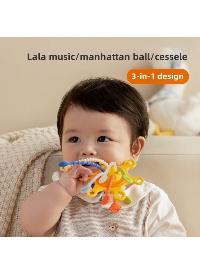 Hand-caught Ball Gnawing Teeth Infant Toy Rubber Plug Early Education DIY Finger Pumping Music Can Be Newborn Plug-Color:Drawing Music + Telephone Story Machine