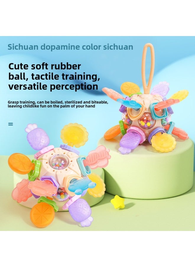 Manhattan Atomic Ball Baby Toy 0-1 Year Old Puzzle Early Education Baby 3 To 6 Months Grasp Training 4 Grinding Gum-Color:Manhattan Ball—pink—flat Style-Specifications:Bagged