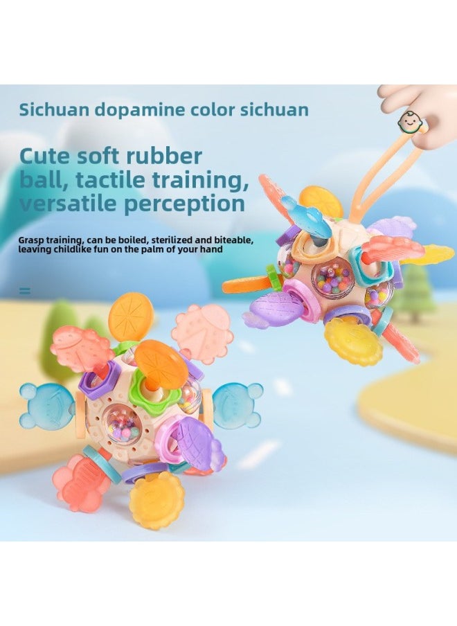 Manhattan Atomic Ball Baby Toy 0-1 Year Old Puzzle Early Education Baby 3 To 6 Months Grasp Training 4 Grinding Gum-Color:Manhattan Ball—pink—flat Style-Specifications:Bagged