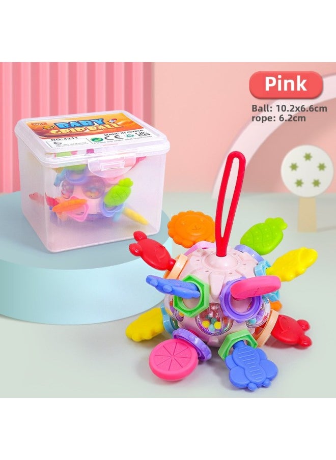 Manhattan Atomic Ball Baby Toy 0-1 Year Old Puzzle Early Education Baby 3 To 6 Months Grasp Training 4 Grinding Gum-Color:Manhattan Ball—pink—flat Style-Specifications:Bagged